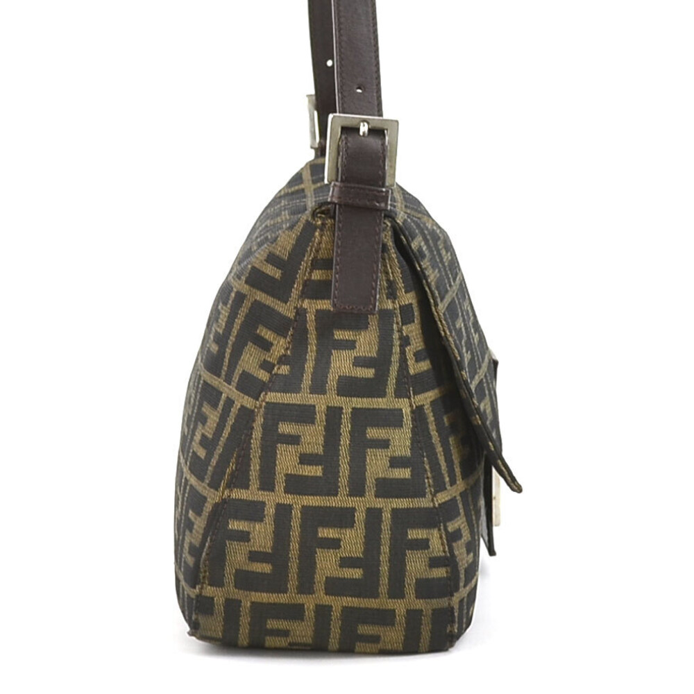 Fendi Leather Silver Bucket Brown Shoulder Zucca Bag Canvas Mamma